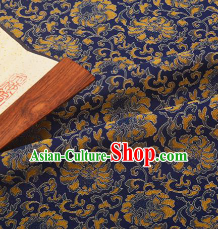 Chinese Traditional Hanfu Silk Fabric Classical Lotus Pattern Design Blue Brocade Tang Suit Fabric Material