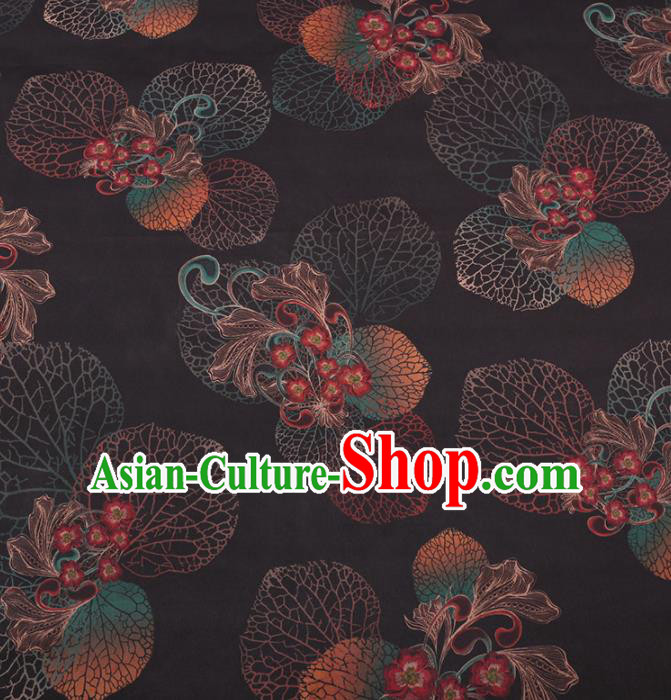 Chinese Traditional Leaf Flowers Pattern Design Black Satin Watered Gauze Brocade Fabric Asian Silk Fabric Material