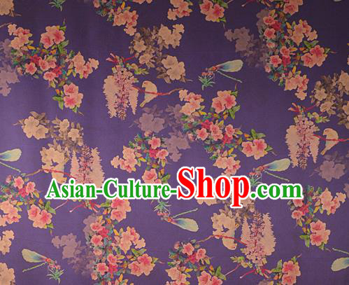 Chinese Traditional Peach Blossom Pattern Design Purple Satin Watered Gauze Brocade Fabric Asian Silk Fabric Material