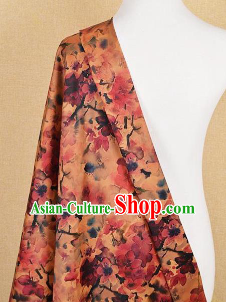 Chinese Traditional Peach Blossom Pattern Design Satin Watered Gauze Brocade Fabric Asian Silk Fabric Material
