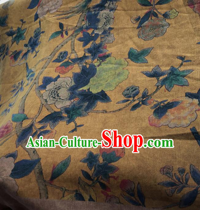 Chinese Traditional Peony Pattern Design Yellow Satin Watered Gauze Brocade Fabric Asian Silk Fabric Material