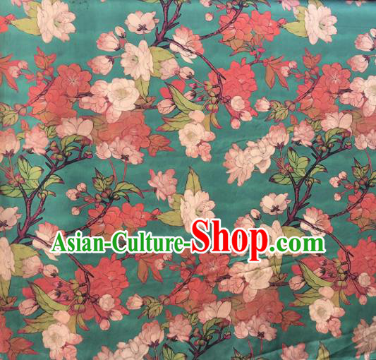 Chinese Traditional Peach Flowers Pattern Design Green Satin Watered Gauze Brocade Fabric Asian Silk Fabric Material