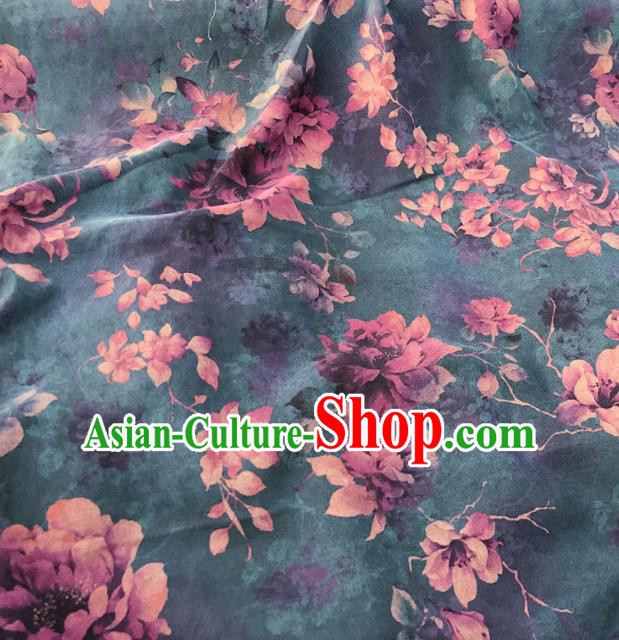Chinese Traditional Magnolia Pattern Design Atrovirens Satin Watered Gauze Brocade Fabric Asian Silk Fabric Material