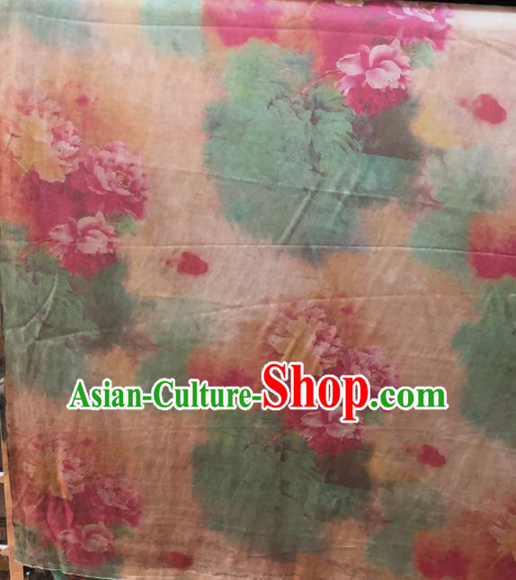 Chinese Traditional Peony Pattern Design Champagne Satin Watered Gauze Brocade Fabric Asian Silk Fabric Material
