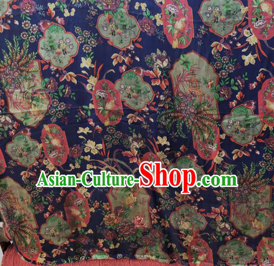 Chinese Traditional Orchid Pattern Design Blue Satin Watered Gauze Brocade Fabric Asian Silk Fabric Material