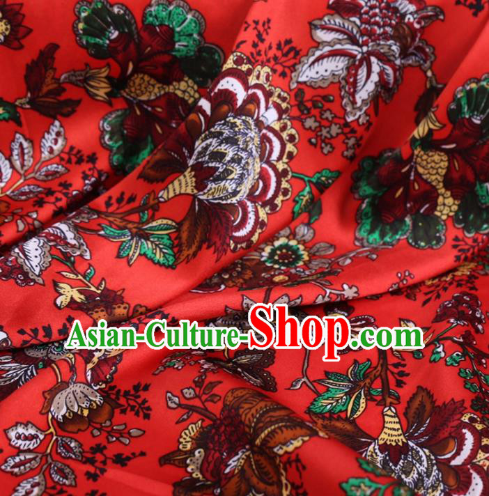 Chinese Traditional Cockscomb Pattern Design Red Satin Watered Gauze Brocade Fabric Asian Silk Fabric Material