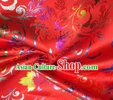 Chinese Traditional Hanfu Silk Fabric Classical Chrysanthemum Pattern Design Red Brocade Tang Suit Fabric Material