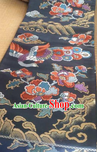 Chinese Traditional Embroidered Peony Pattern Design Black Brocade Fabric Asian Silk Fabric Chinese Fabric Material