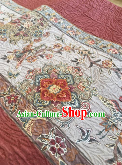 Chinese Traditional Embroidered Peony Crane Pattern Design Brocade Fabric Asian Silk Fabric Chinese Fabric Material