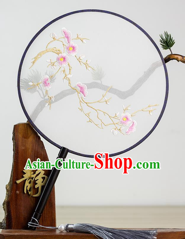 Chinese Traditional Hanfu Embroidered Plum Palace Fans Ancient Princess Dance Silk Round Fan for Women