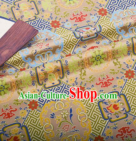 Chinese Traditional Hanfu Silk Fabric Classical Pattern Design Light Golden Brocade Tang Suit Fabric Material