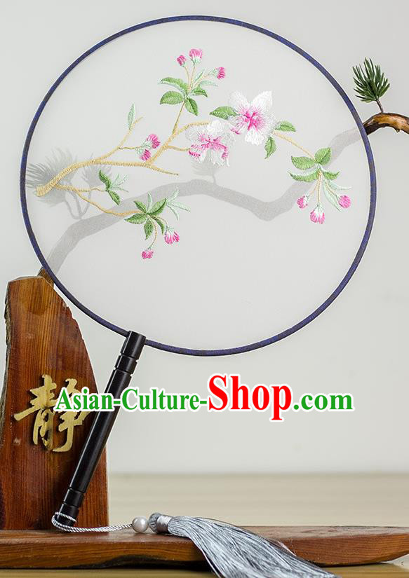 Chinese Traditional Hanfu Embroidered Begonia Palace Fans Ancient Princess Dance Silk Round Fan for Women