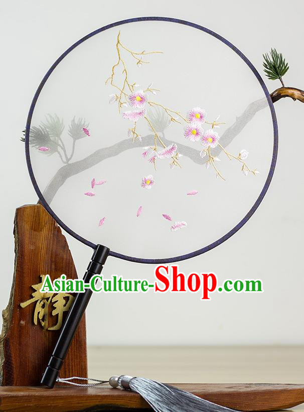Chinese Traditional Hanfu Embroidered Flowers Palace Fans Ancient Princess Dance Silk Round Fan for Women