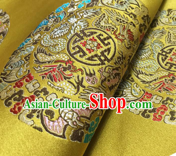 Chinese Traditional Dragons Pattern Design Yellow Brocade Fabric Asian Silk Fabric Chinese Fabric Material