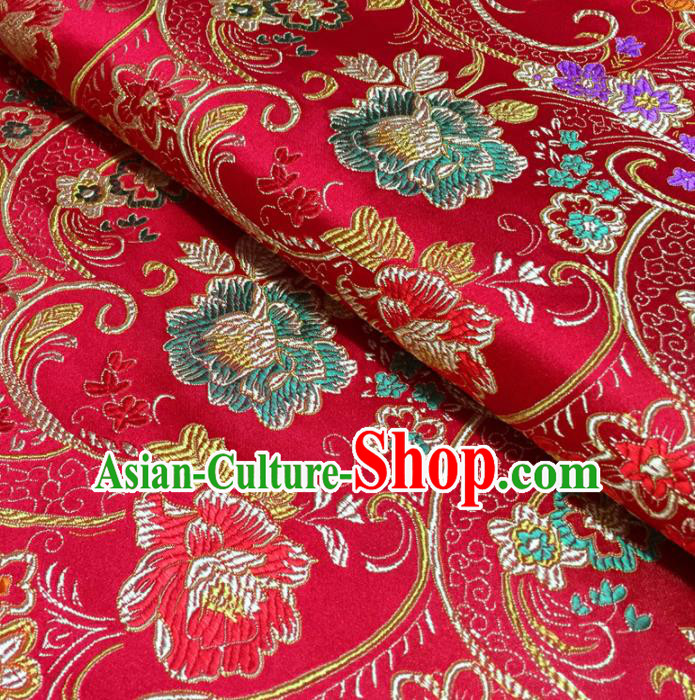 Chinese Traditional Machetes Flowers Pattern Design Red Brocade Fabric Asian Silk Fabric Chinese Fabric Material