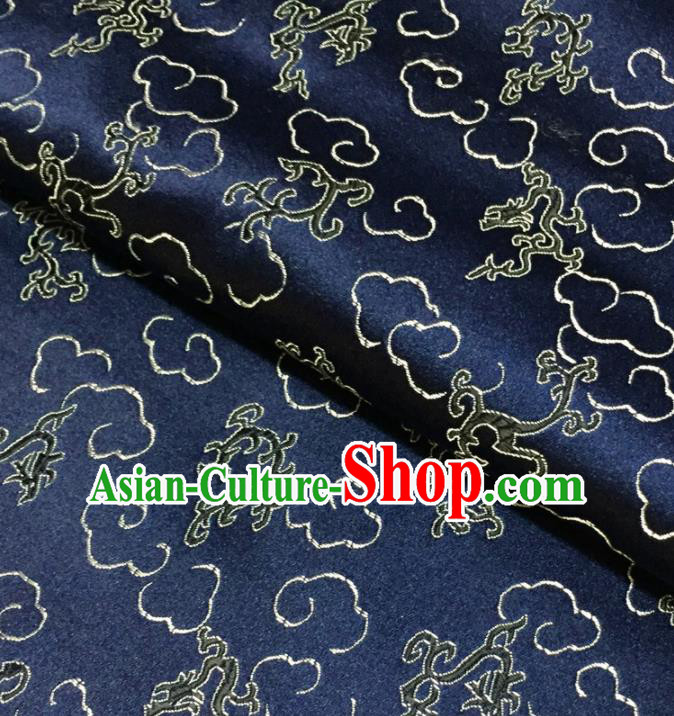 Chinese Traditional Kui Dragons Pattern Design Navy Brocade Fabric Asian Silk Fabric Chinese Fabric Material