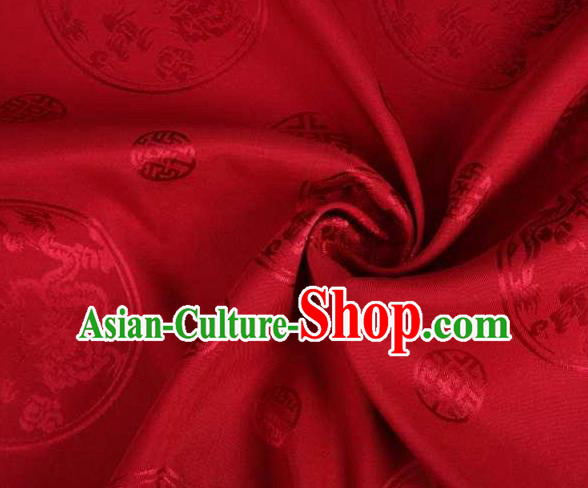 Chinese Classical Round Dragon Pattern Design Red Brocade Traditional Hanfu Silk Fabric Tang Suit Fabric Material