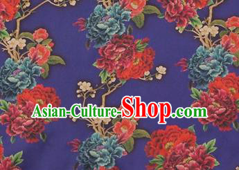 Chinese Traditional Peony Flowers Pattern Design Bluish Violet Satin Watered Gauze Brocade Fabric Asian Silk Fabric Material