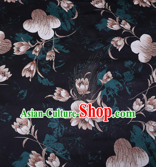 Chinese Traditional Flowers Pattern Design Atrovirens Satin Watered Gauze Brocade Fabric Asian Silk Fabric Material