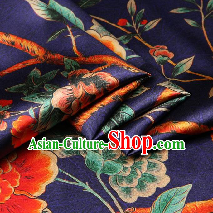 Chinese Traditional Peony Bird Pattern Design Purple Satin Watered Gauze Brocade Fabric Asian Silk Fabric Material