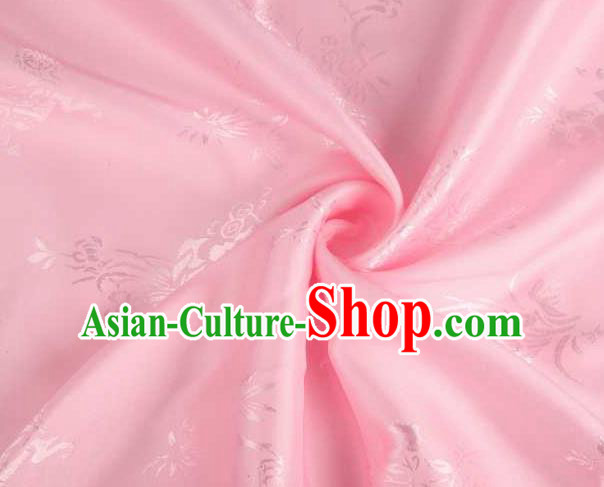 Chinese Classical Bamboo Chrysanthemum Pattern Design Pink Brocade Traditional Hanfu Silk Fabric Tang Suit Fabric Material