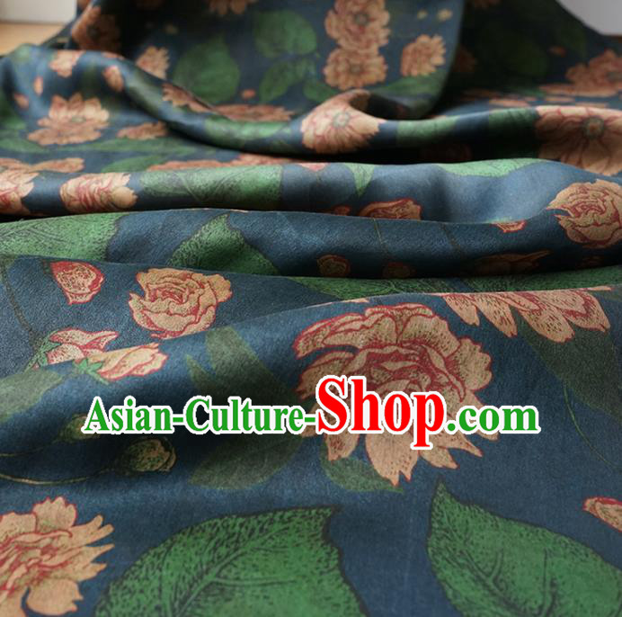 Chinese Traditional Lotus Pattern Design Navy Satin Watered Gauze Brocade Fabric Asian Silk Fabric Material