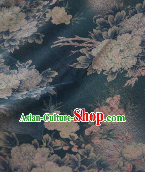 Chinese Traditional Peony Pattern Design Peacock Green Satin Watered Gauze Brocade Fabric Asian Silk Fabric Material