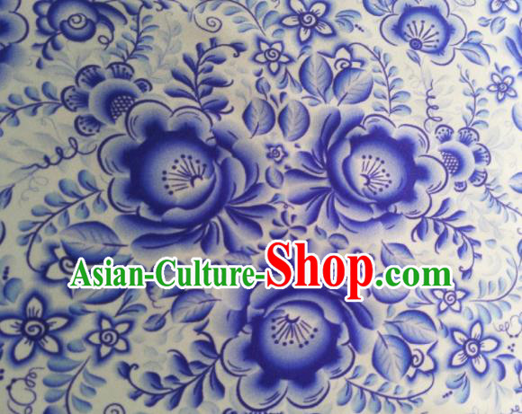 Chinese Traditional Blue Peony Pattern Design Satin Watered Gauze Brocade Fabric Asian Silk Fabric Material