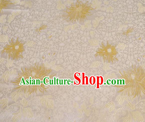 Chinese Classical Chrysanthemum Pattern Design White Brocade Asian Traditional Hanfu Silk Fabric Tang Suit Fabric Material
