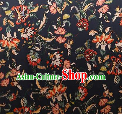 Chinese Traditional Dandelion Pattern Design Black Satin Watered Gauze Brocade Fabric Asian Silk Fabric Material