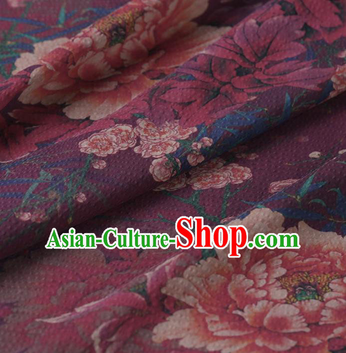 Chinese Traditional Peony Plum Pattern Design Purple Satin Watered Gauze Brocade Fabric Asian Silk Fabric Material