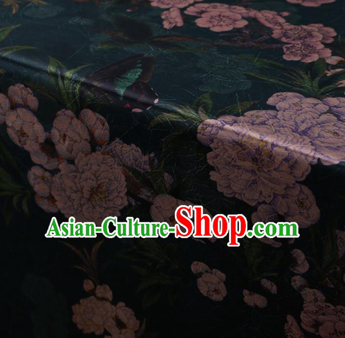 Chinese Traditional Pear Flowers Pattern Design Atrovirens Satin Watered Gauze Brocade Fabric Asian Silk Fabric Material