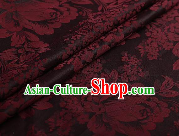 Chinese Traditional Peony Pattern Design Brown Satin Watered Gauze Brocade Fabric Asian Silk Fabric Material