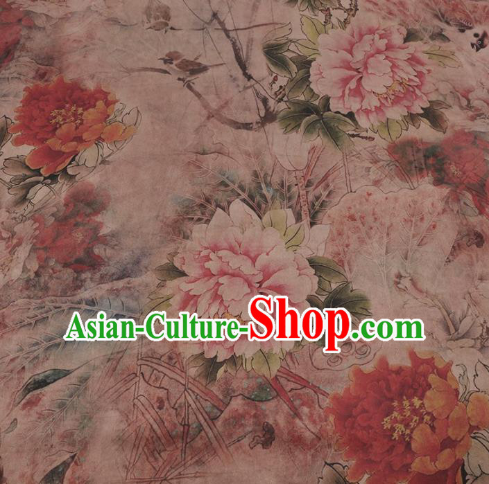 Chinese Traditional Peony Pattern Design Pink Satin Watered Gauze Brocade Fabric Asian Silk Fabric Material
