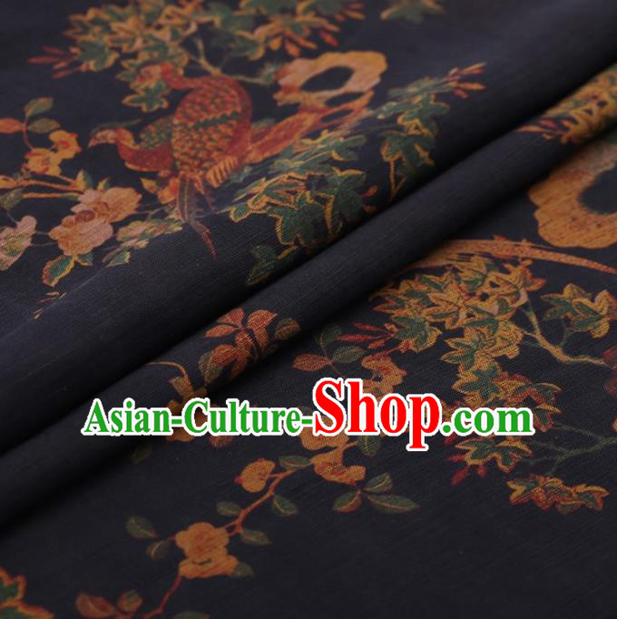 Traditional Chinese Satin Classical Phoenix Pattern Design Navy Watered Gauze Brocade Fabric Asian Silk Fabric Material