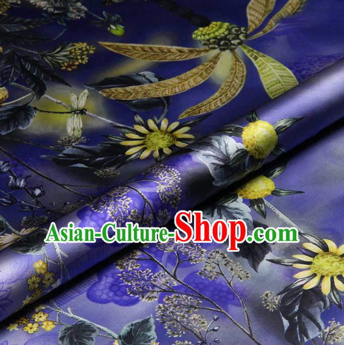 Traditional Chinese Satin Classical Sunflowers Pattern Design Purple Watered Gauze Brocade Fabric Asian Silk Fabric Material
