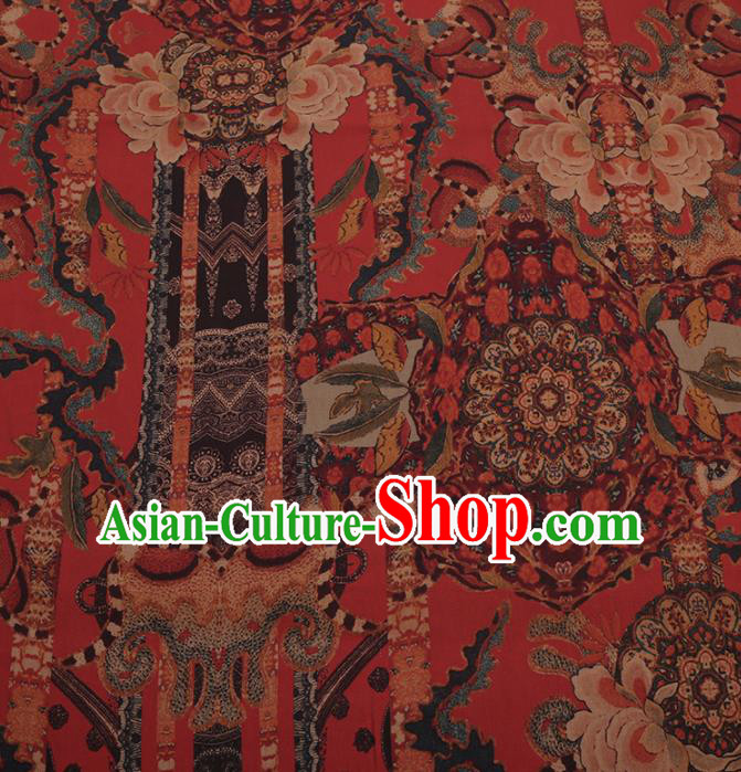 Traditional Chinese Satin Classical Pattern Design Red Watered Gauze Brocade Fabric Asian Silk Fabric Material