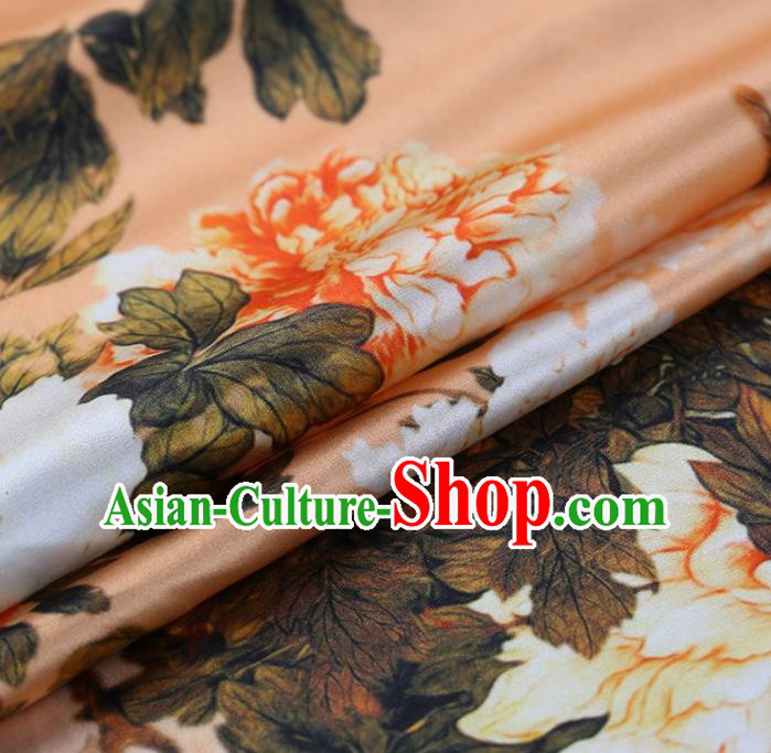 Traditional Chinese Satin Classical Peony Pattern Design Orange Watered Gauze Brocade Fabric Asian Silk Fabric Material