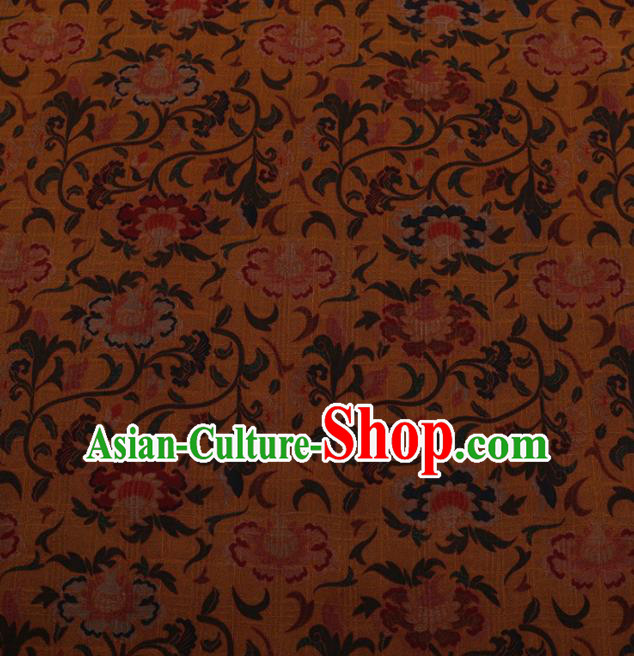 Traditional Chinese Satin Classical Pomegranate Flowers Pattern Design Yellow Watered Gauze Brocade Fabric Asian Silk Fabric Material