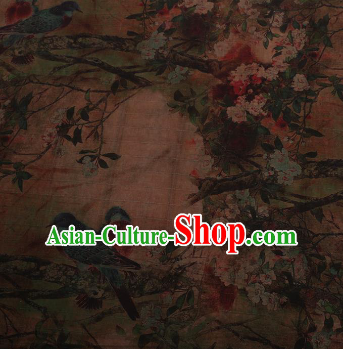 Traditional Chinese Satin Classical Pear Birds Pattern Design Watered Gauze Brocade Fabric Asian Silk Fabric Material