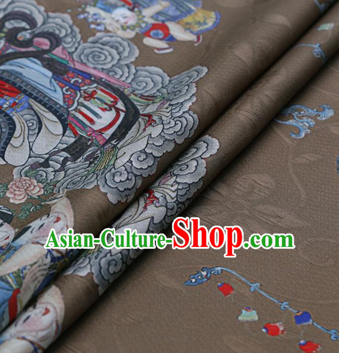 Traditional Chinese Satin Classical Avalokitesvara Pattern Design Brown Watered Gauze Brocade Fabric Asian Silk Fabric Material