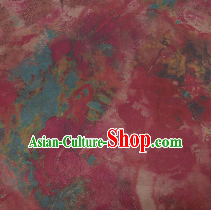 Traditional Chinese Classical Peony Pattern Design Wine Red Satin Watered Gauze Brocade Fabric Asian Silk Fabric Material