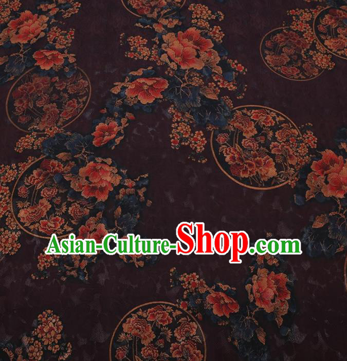 Traditional Chinese Satin Classical Round Peony Pattern Design Purple Watered Gauze Brocade Fabric Asian Silk Fabric Material