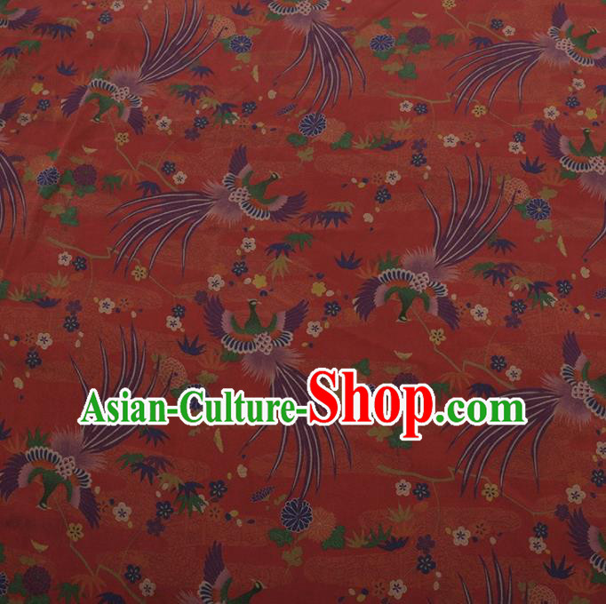 Traditional Chinese Classical Phoenix Pattern Design Red Satin Watered Gauze Brocade Fabric Asian Silk Fabric Material