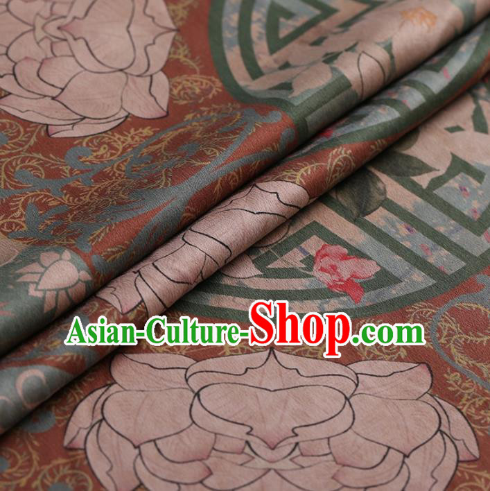 Traditional Chinese Satin Classical Lotus Pattern Design Brown Watered Gauze Brocade Fabric Asian Silk Fabric Material