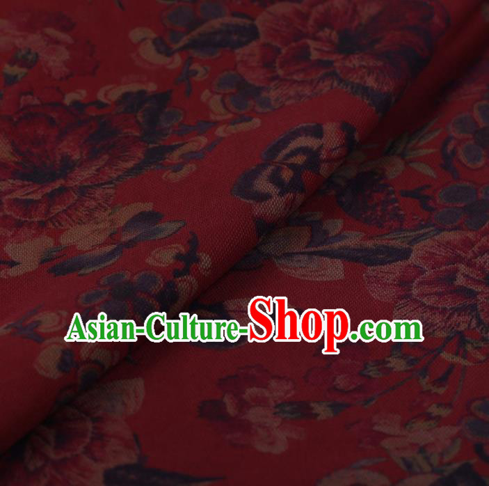 Chinese Traditional Peony Butterfly Pattern Design Red Satin Watered Gauze Brocade Fabric Asian Silk Fabric Material