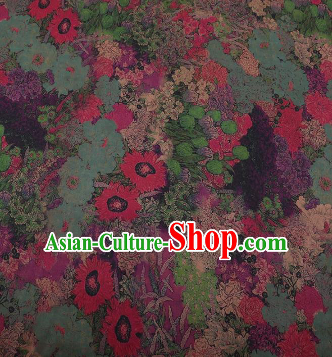 Traditional Chinese Classical Sunflowers Pattern Design Green Satin Watered Gauze Brocade Fabric Asian Silk Fabric Material