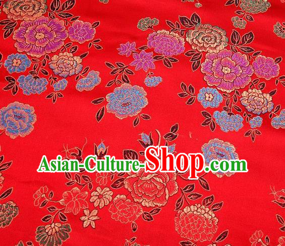 Chinese Classical Peony Pattern Design Red Brocade Asian Traditional Hanfu Silk Fabric Tang Suit Fabric Material