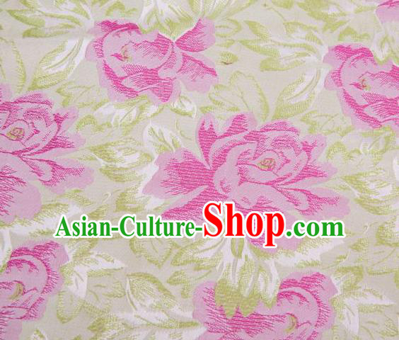 Chinese Classical Rosy Peony Flowers Pattern Design Brocade Asian Traditional Hanfu Silk Fabric Tang Suit Fabric Material