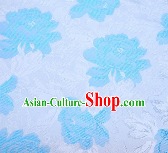 Chinese Classical Blue Peony Flowers Pattern Design Brocade Asian Traditional Hanfu Silk Fabric Tang Suit Fabric Material